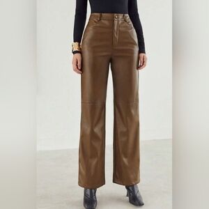 SHEIN Mocha Brown BIZwear Palazzo Faux Leather Pants